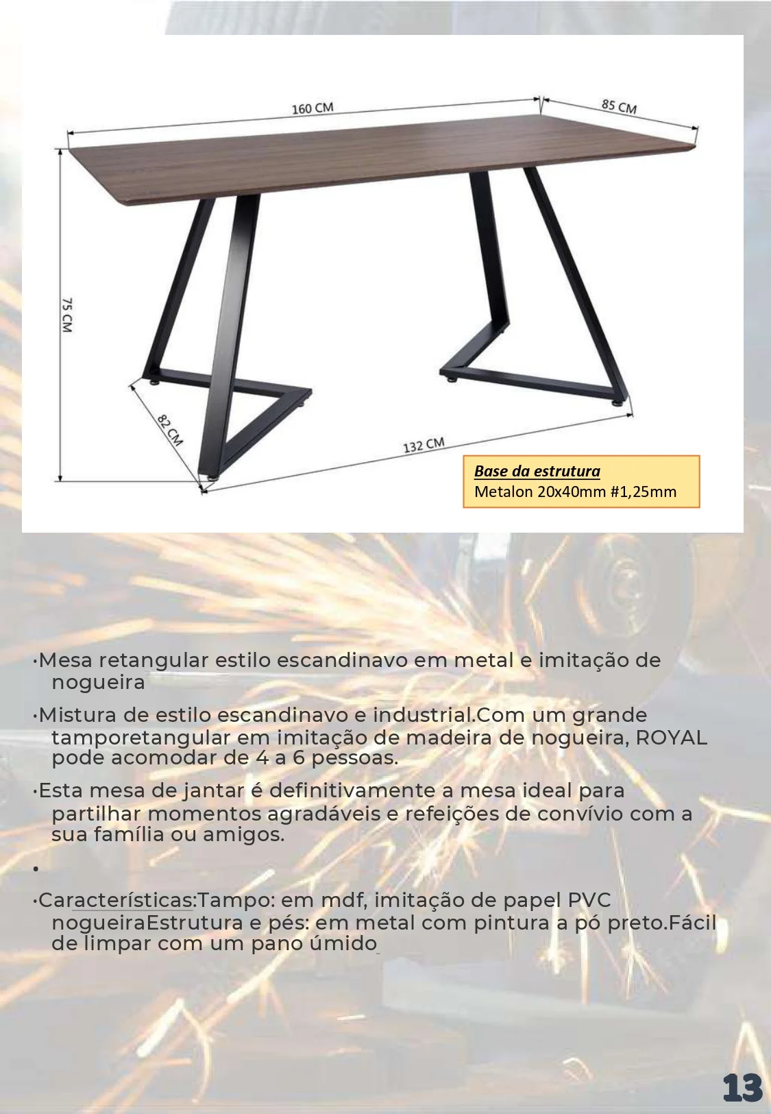Mesa de jantar: desenho, medidas e informações da estrutura